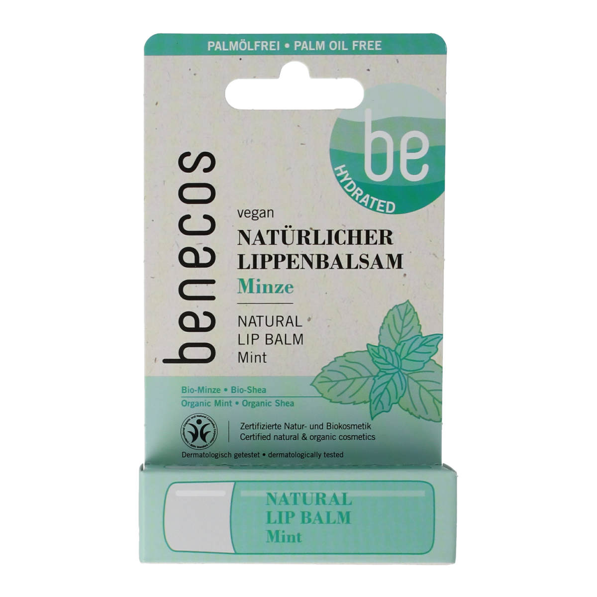 Benecos Natural Beauty mint lip balm in a 4.70g container, soothing natural lip care with a refreshing mint scent.