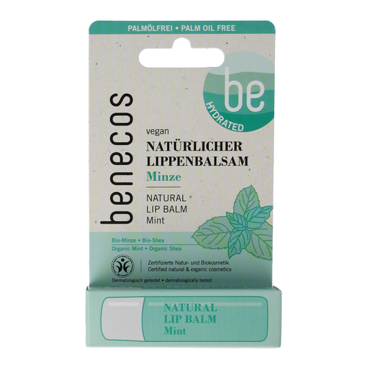 Benecos Natural Beauty mint lip balm in a 4.70g container, soothing natural lip care with a refreshing mint scent.
