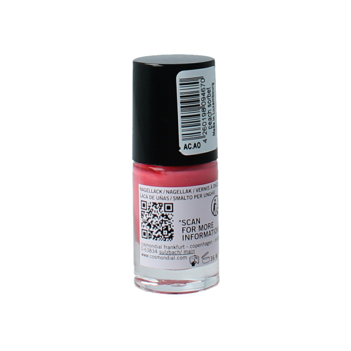 Benecos Natural Beauty vegan peach sorbet nail polish in 5ml bottle, 20-free, plant-based make-up product.