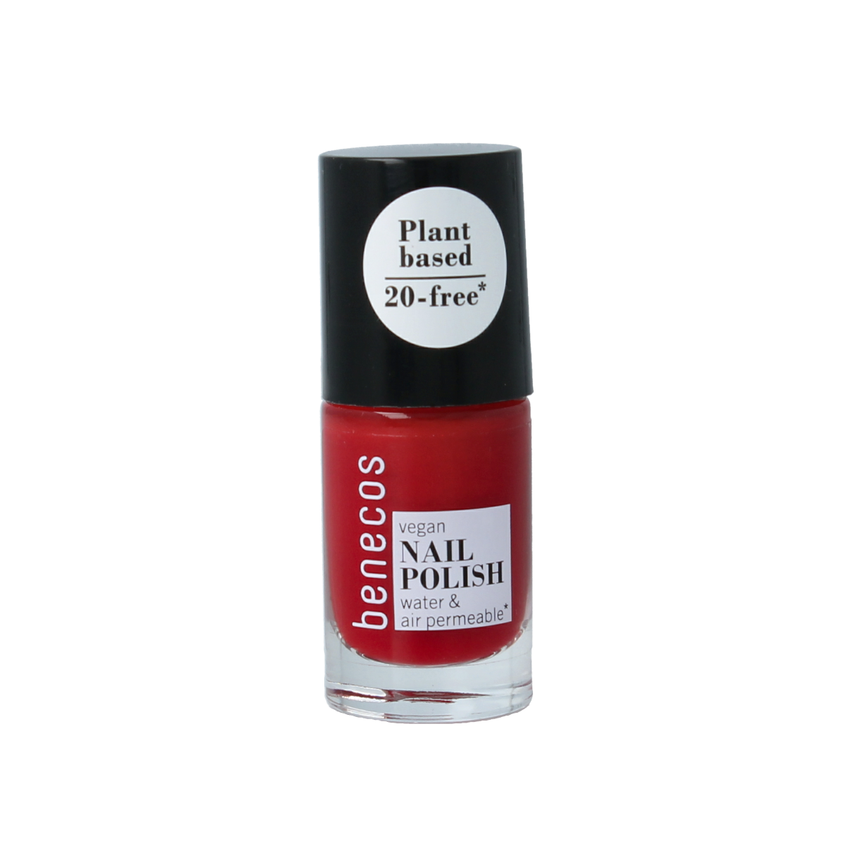 Benecos Natural Beauty vegan nail polish in vintage red, 20-free, plant-based makeup product, 5ml bottle with red nail polish
