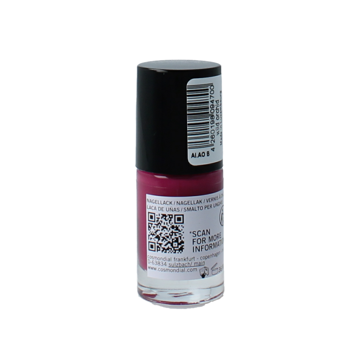 Benecos Natural Beauty vegan nail polish in wild orchid color, 20-free plant-based makeup, 5ml bottle.