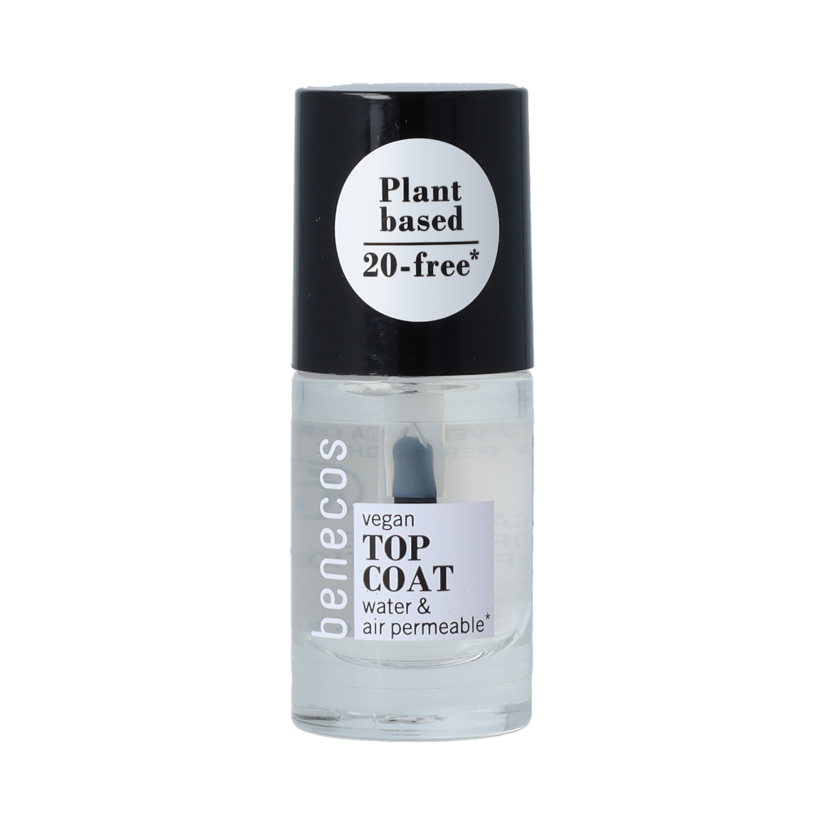 Benecos Natural Beauty vegan nail polish in crystal, 20-free, plant-based formula, 5ml bottle, make-up product with colorful glossy finish.