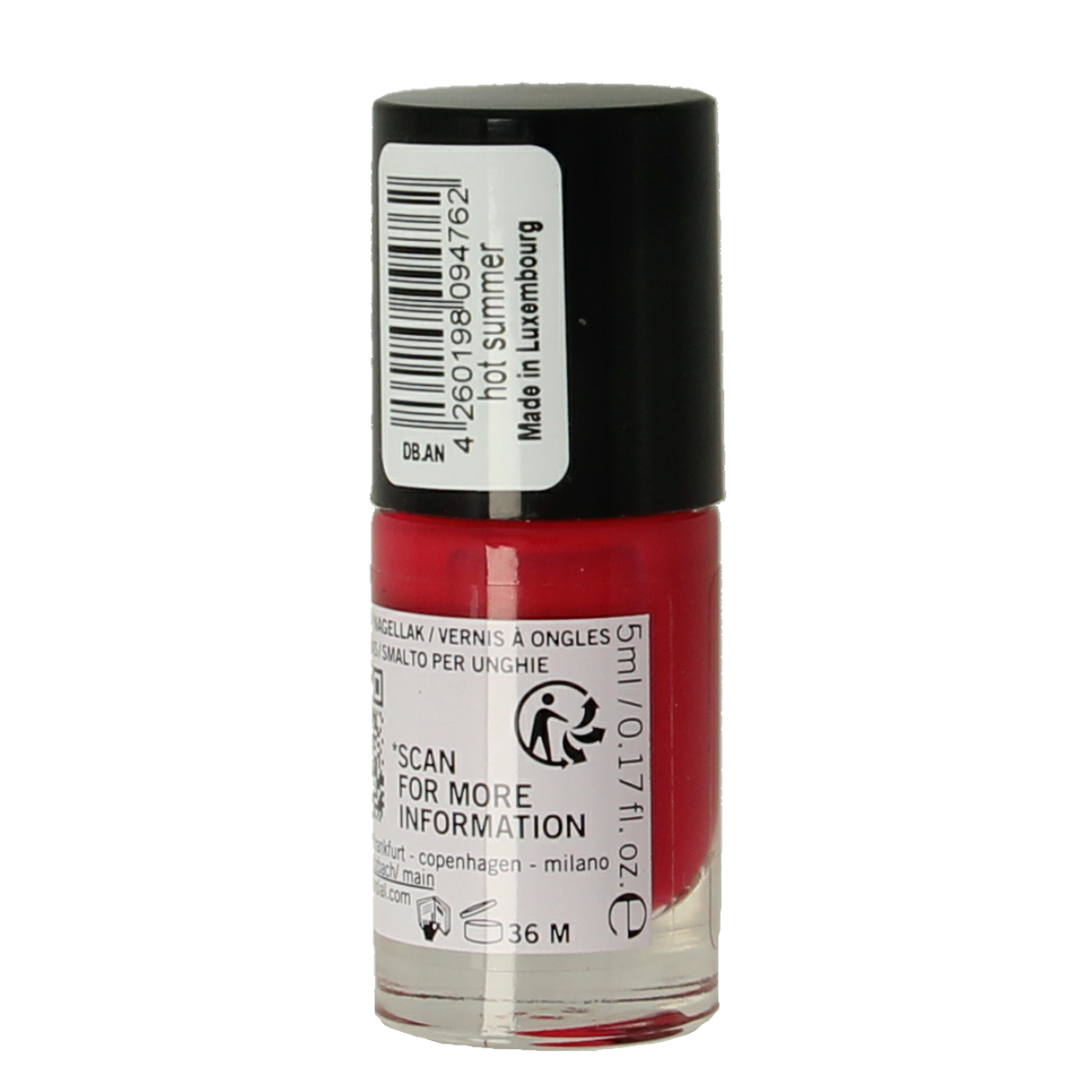 Benecos Natural Beauty vegan nail polish in bright summer shade, 20-free plant-based formula, 5ml bottle, make-up product