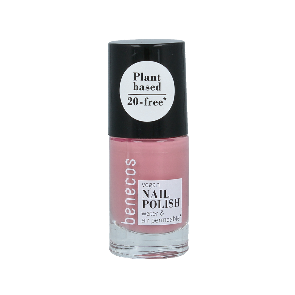 Benecos Natural Beauty vegan nail polish in bubble gum color, 20-free, plant-based makeup product in 5ml bottle.