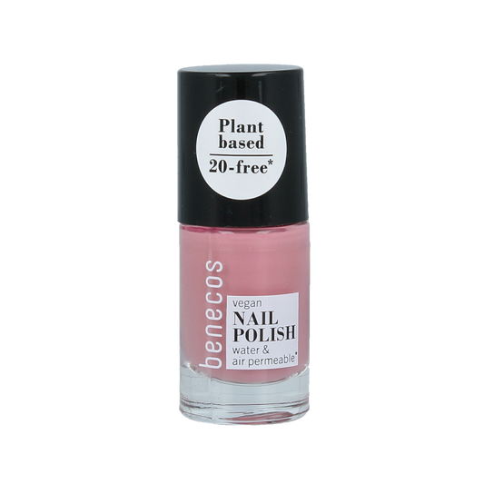 Benecos Natural Beauty vegan nail polish in bubble gum color, 20-free, plant-based makeup product in 5ml bottle.