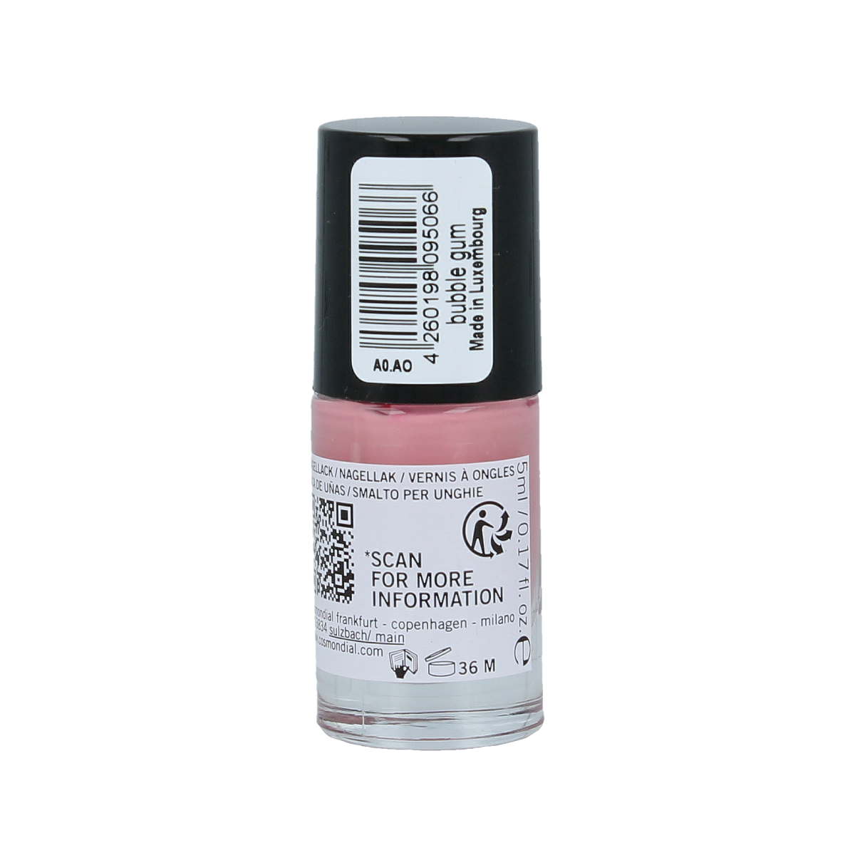 Benecos Natural Beauty vegan nail polish in Bubble Gum shade, 20-free, plant-based, 5ml bottle, make-up product.