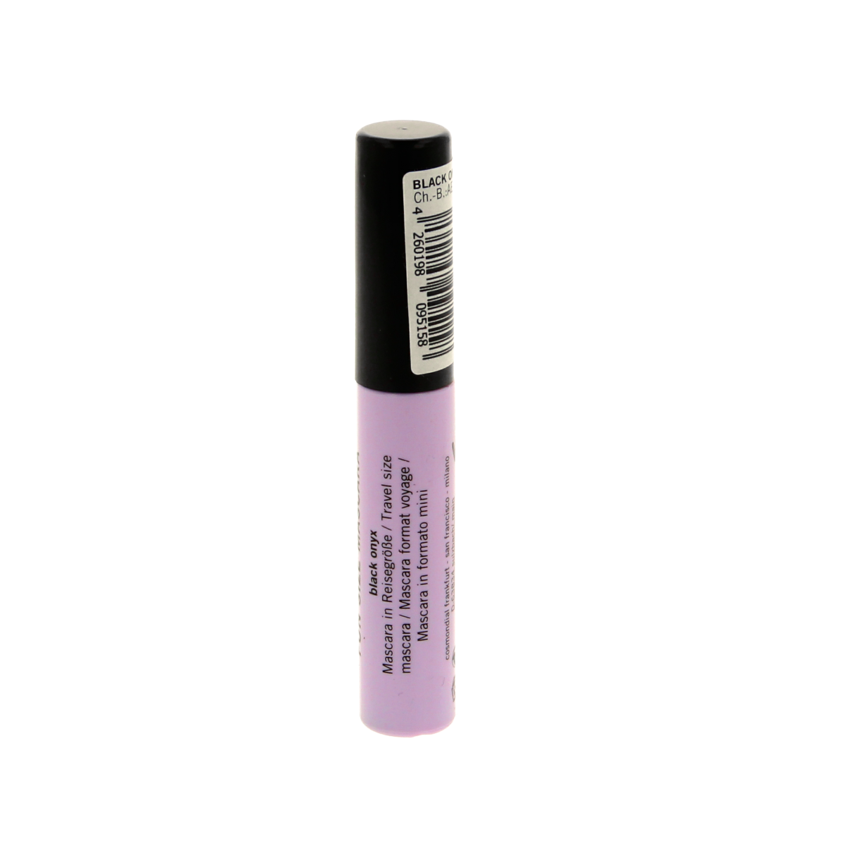 Benecos Natural Beauty mascara in black onyx, fun size make-up product with a sleek black tube and wand applicator.