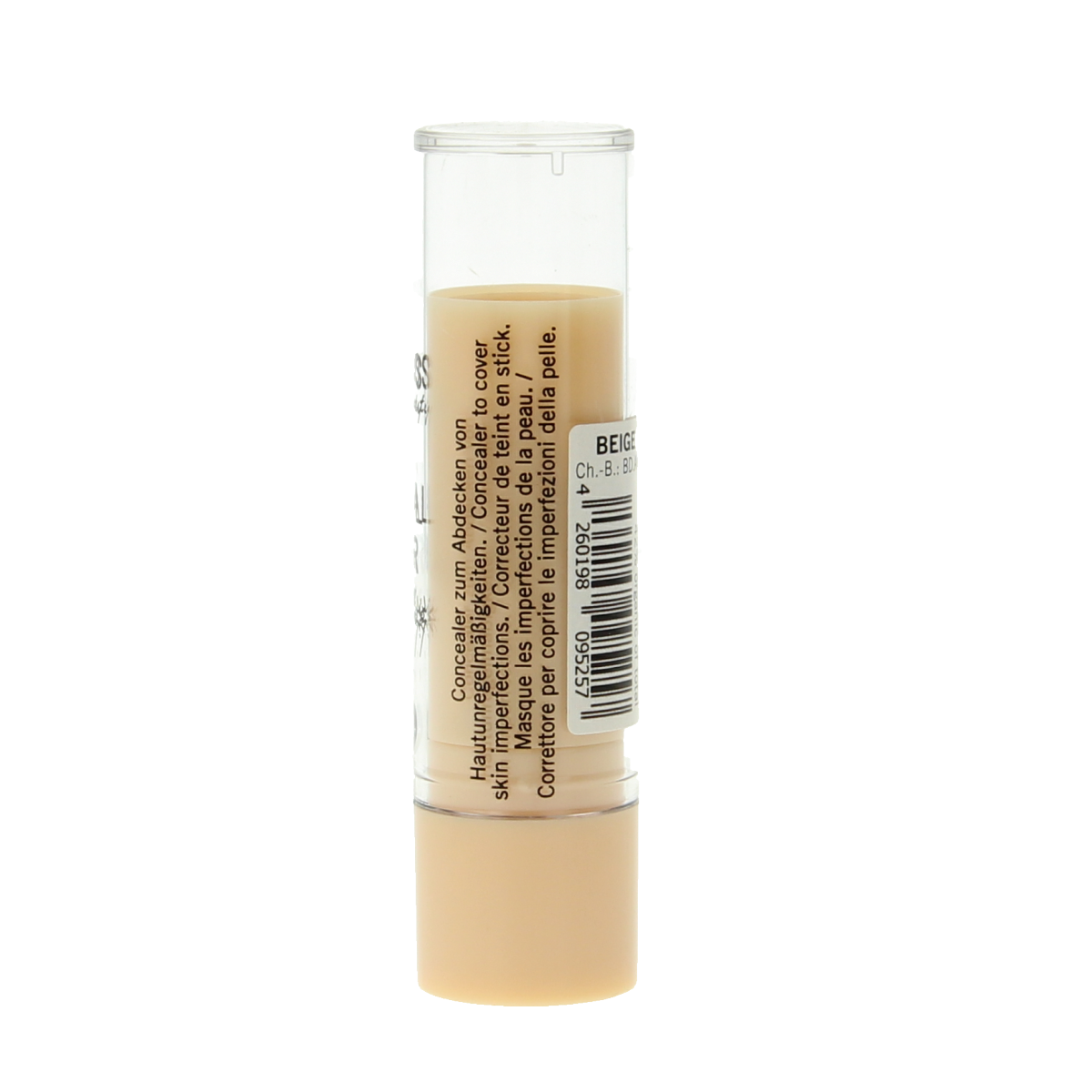 Benecos Natural Beauty coverstick in beige 1.00, displaying the makeup stick with beige shade and packaging.