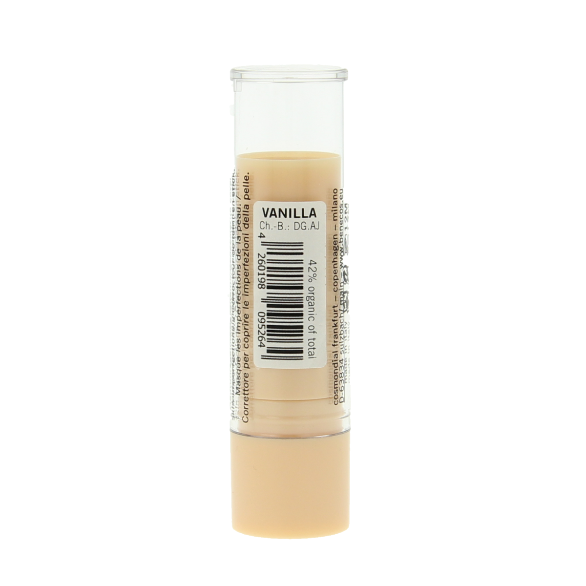 Benecos Natural Beauty coverstick in vanilla shade, makeup product with beige stick for concealing blemishes and imperfections.