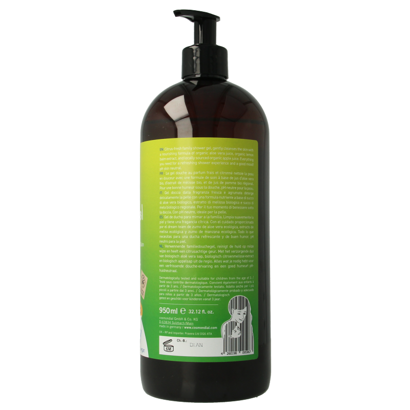 Benecos Natural Beauty shower gel in family size, 950ml, gentle hair and body wash with natural ingredients for wellness.