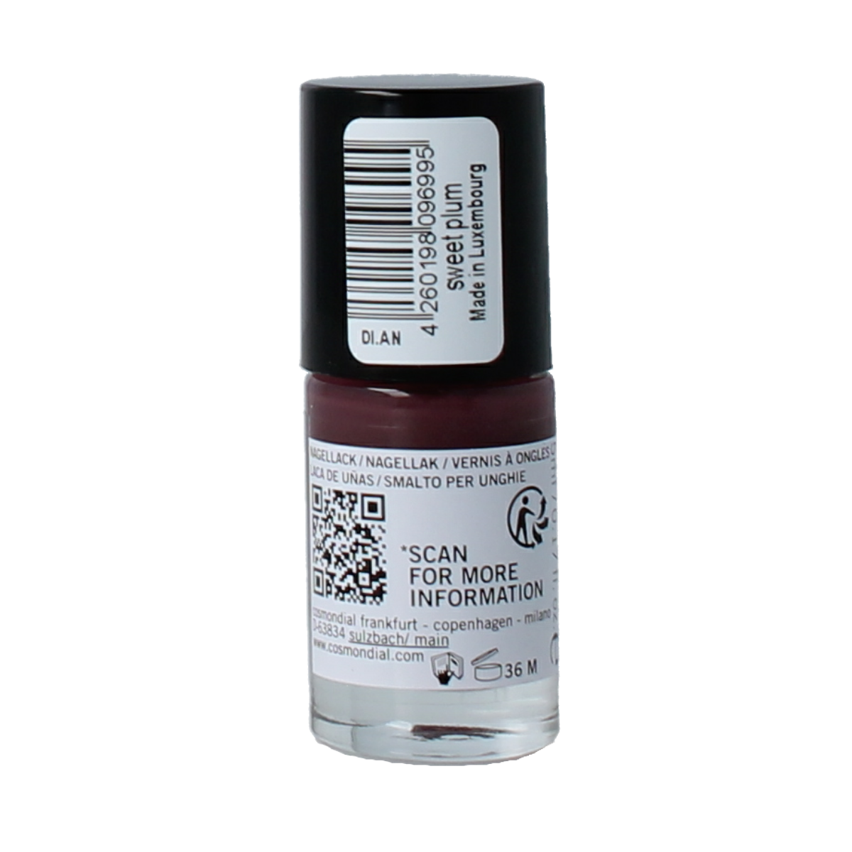 Benecos Natural Beauty vegan nail polish in Sweet Plum color, 20-free, plant-based formula, 5ml bottle for make-up and nail care.
