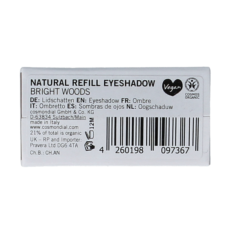 Benecos Natural Beauty bright woods refill eyeshadow in packaging, natural makeup product for eyes, eco-friendly beauty product