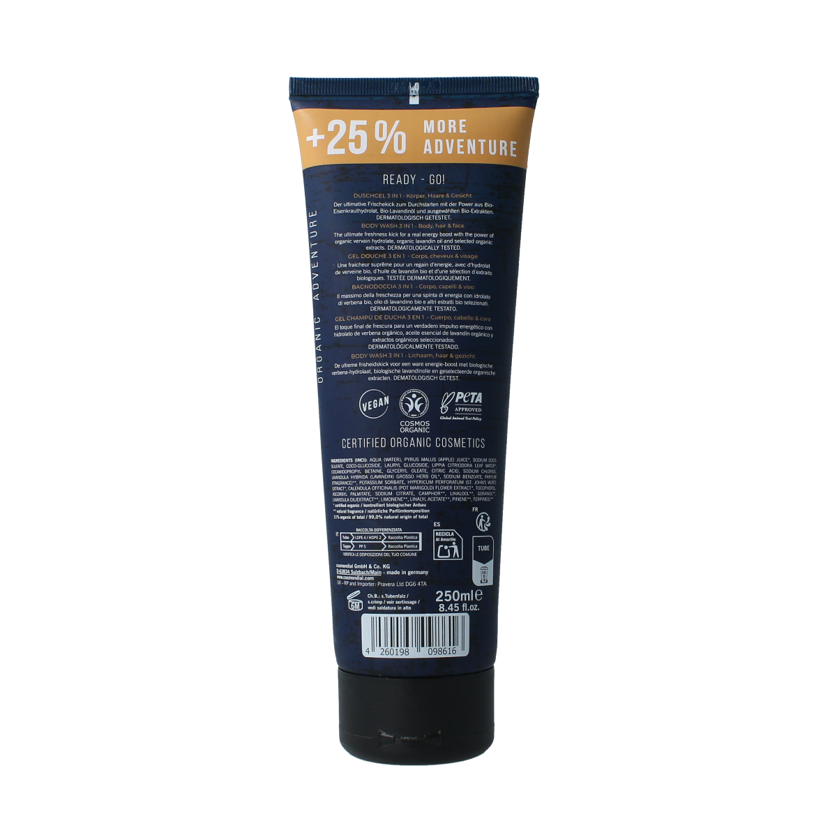 Benecos Natural Beauty Bio men's body, hair, and face wash in a 250ml bottle, gentle natural cleansing for skin and hair.