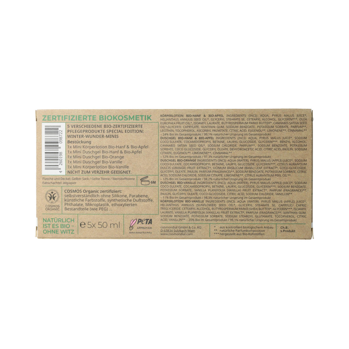Benecos Natural Beauty Winter Wonder Mini Set with five natural shower and bath products, eco-friendly and cruelty-free.