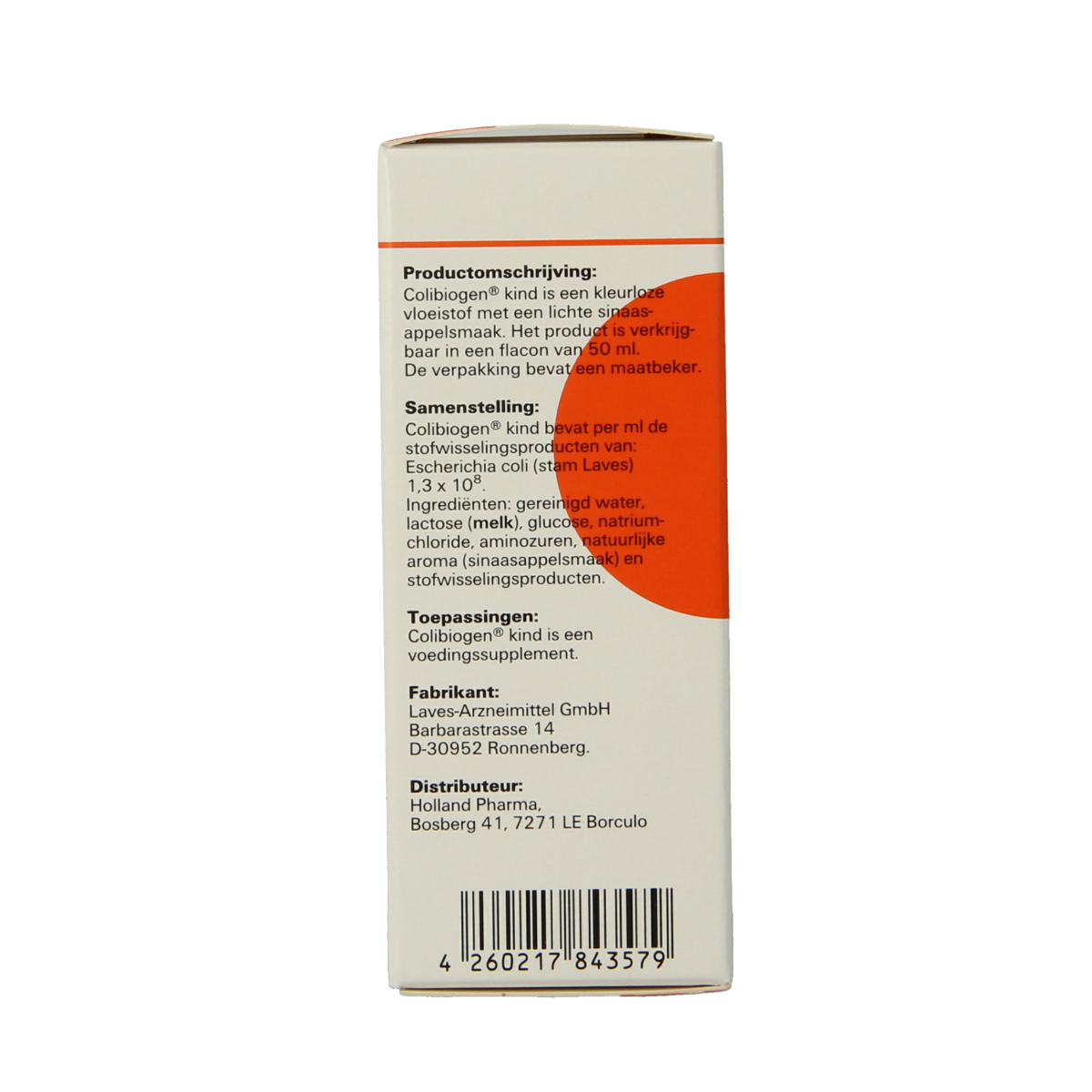 Laves Colibiogen micro-organisms supplement bottle, 50ml, with label showing product details and brand information.