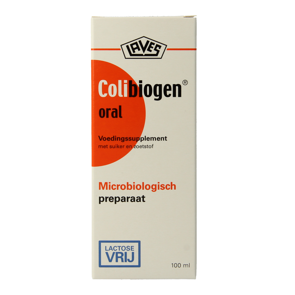 Laves Colibiogen oral micro-organisms in a 100ml bottle, showing the product label and packaging for digestive health.