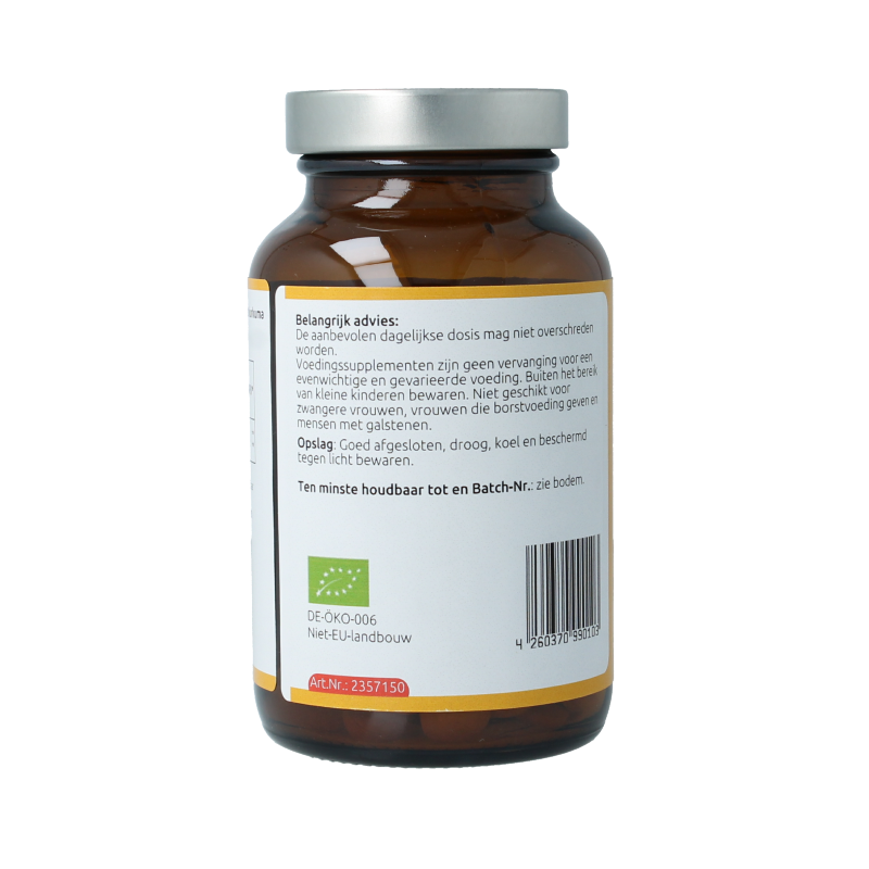 Hanoju Kurkumapoeder 500mg turmeric supplement tablets, herbal remedy in a bottle with 150 capsules.