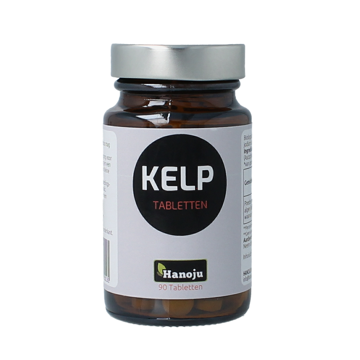 Hanoju organic kelp bio mineral supplement in a bottle of 90 tablets, featuring green kelp seaweed on the label.