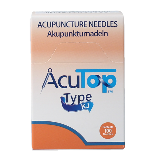 AcuTop KJ-T dry needle lancet set with 0.25 x 25mm needles, 100 pieces, for blood sampling and medical testing.