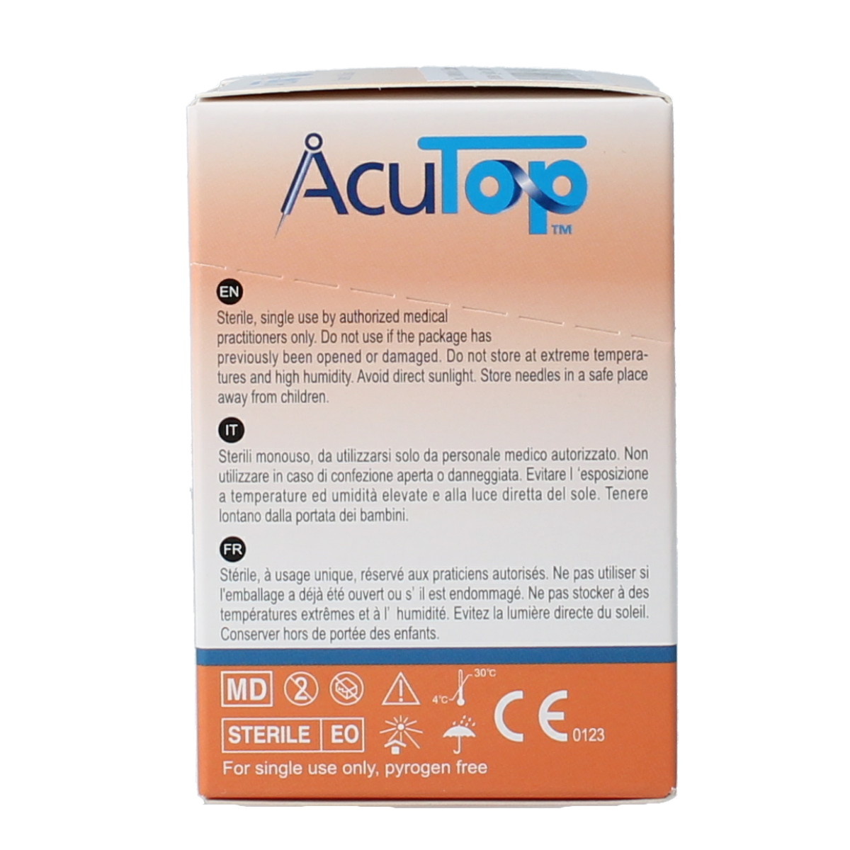 AcuTop KJ-T dry needle lancet 0.25 x 25mm, set of 100 sterile lancetten for blood sampling or testing.