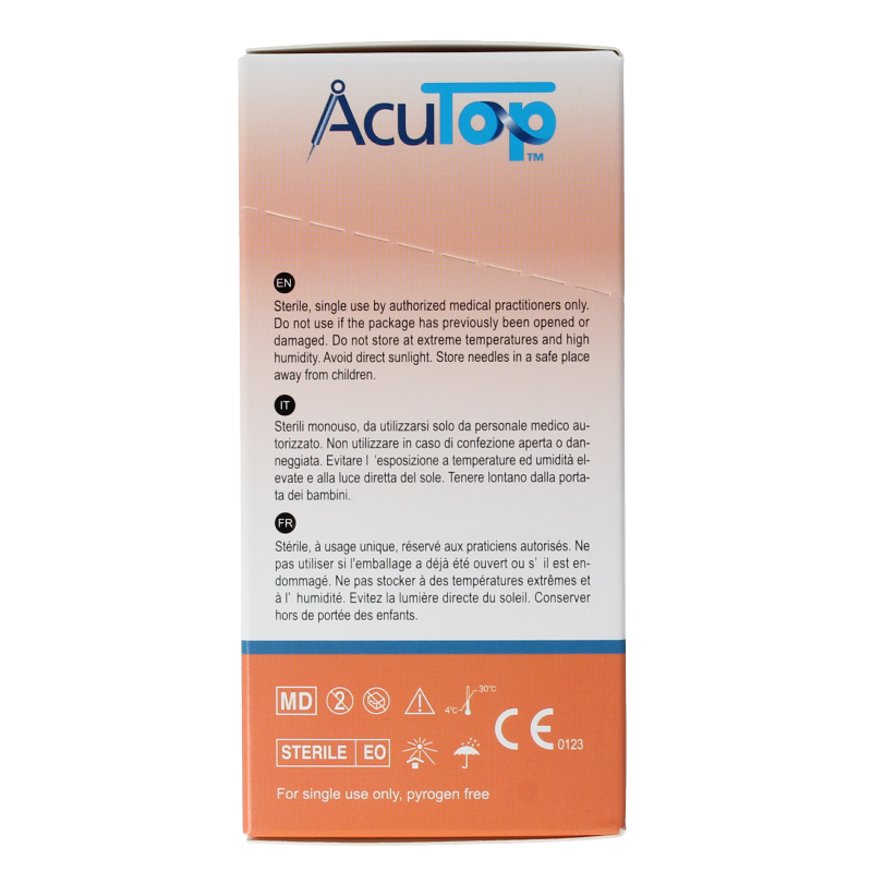 AcuTop KJ-T dry needle lancets 0.25 x 40mm, set of 100, for blood sampling, in sterile packaging