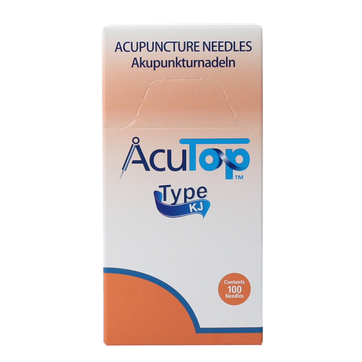 AcuTop KJ-T dry needle lancet 0.30 x 50mm, set of 100 for blood sampling, with sterile needle tips and packaging.