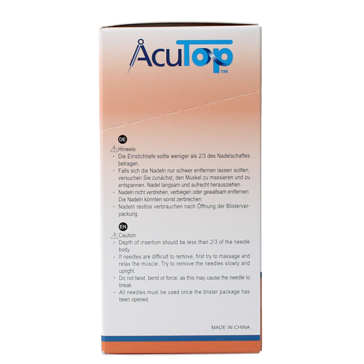 AcuTop KJ-T dry needle lancets, 0.30 x 50mm, set of 100, used for blood sampling and medical testing.