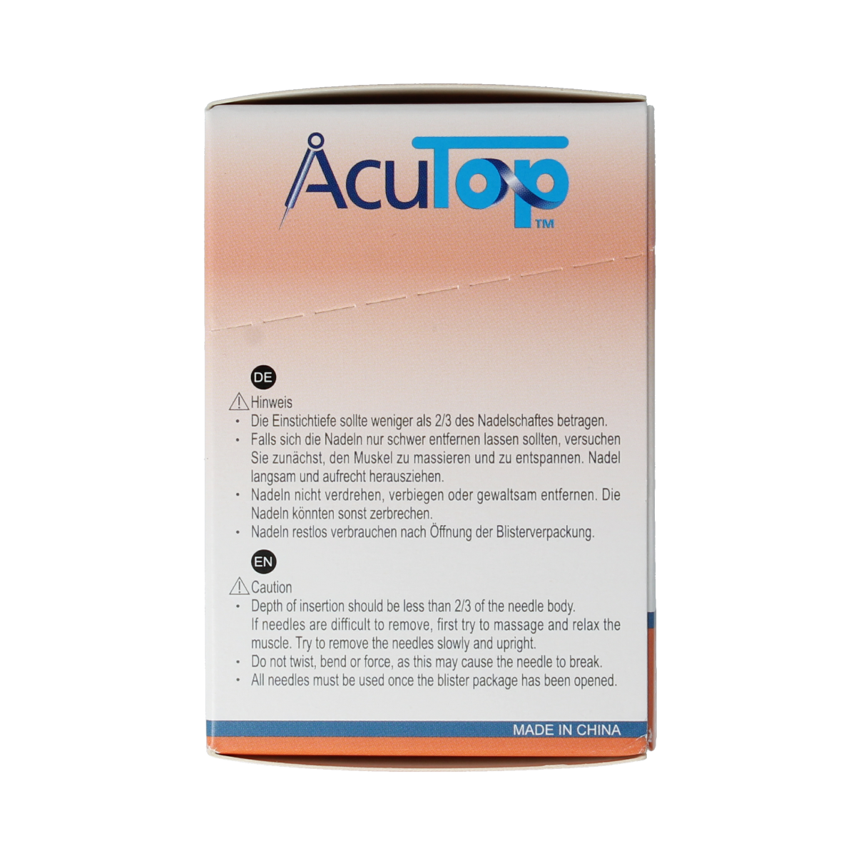 AcuTop KJ-T dry needle lancet 0.16 x 30mm, set of 100 for blood testing, with sterile lancets and safety features.