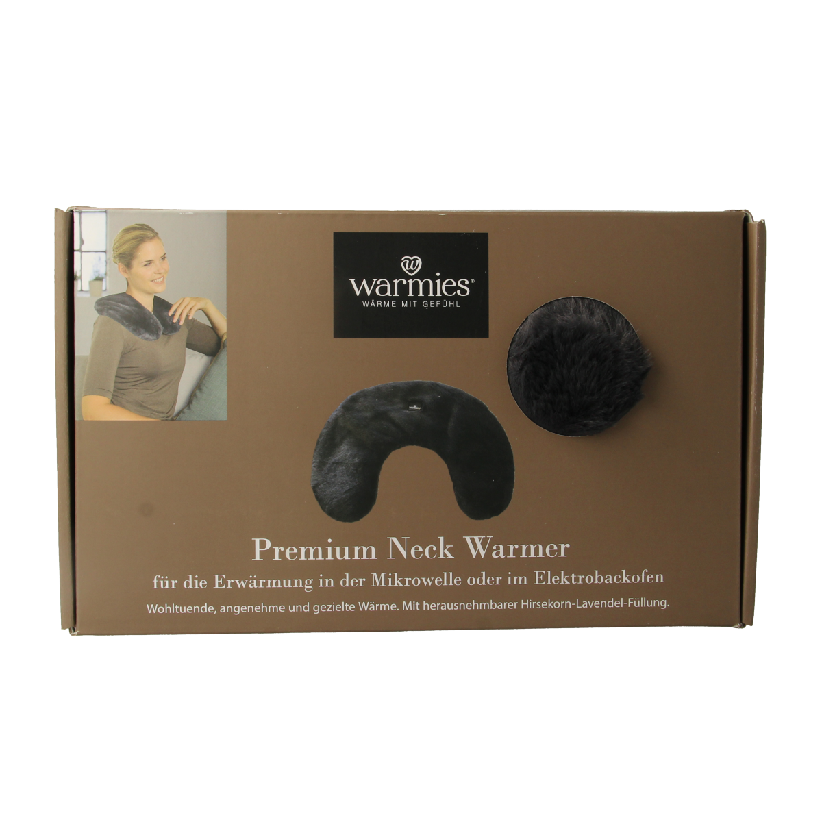 Warmies neck warmer kruiken in zwart, soft and cozy heating pad for neck comfort, 1 piece.