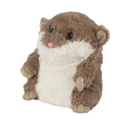 Warmies hamster-shaped hot water bottle from Kruiken brand, soft plush cover with cozy, warm appearance.