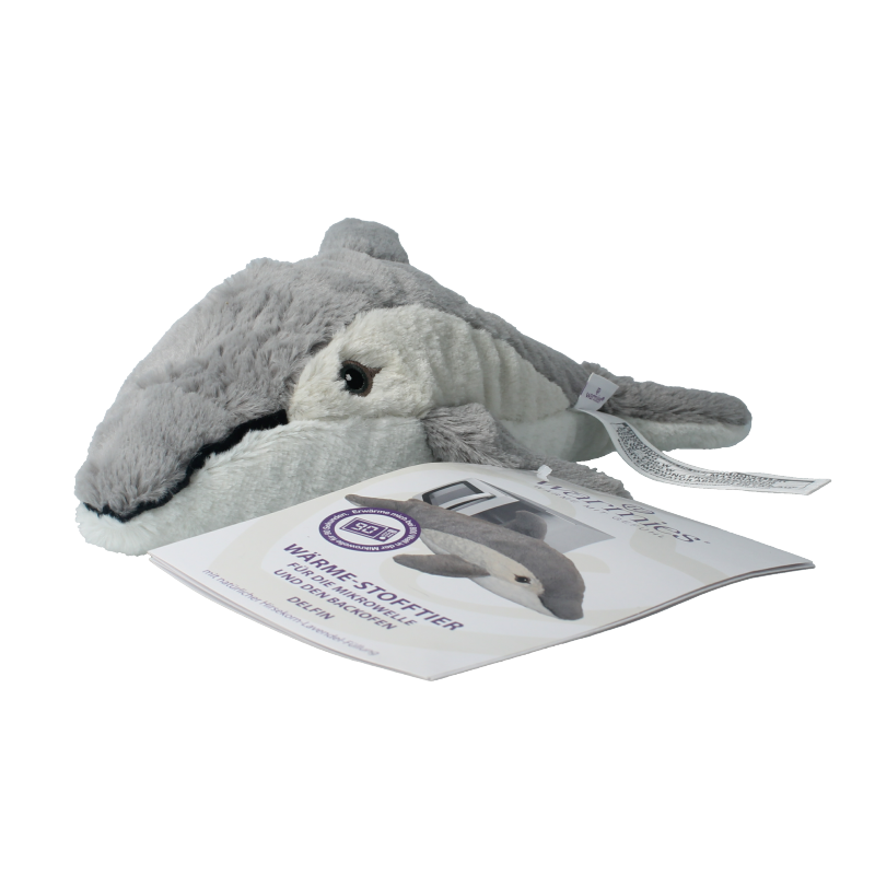 Warmies Dolfijn kruiken in soft fabric, designed for warmth and comfort, featuring a cute dolphin shape from Warmies.