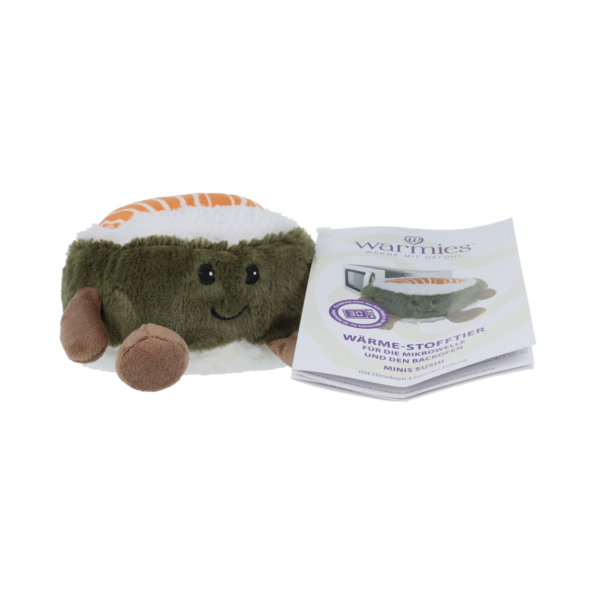 Warmies Warmteknuffel sushi plush toy, soft stuffed animal for comfort and warmth, featuring colorful sushi design.