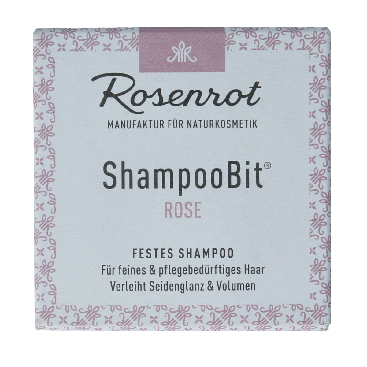Rosenrot Solid Shampoo Rose, 55g, natural hair care product with a rose scent, in a compact solid bar form.