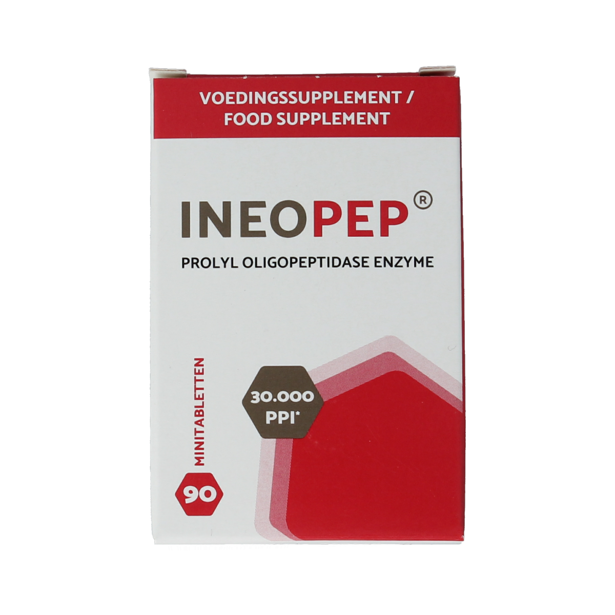 Ineopep 90 tablets dietary supplement bottle with label showing product details and branding, placed on a white background.