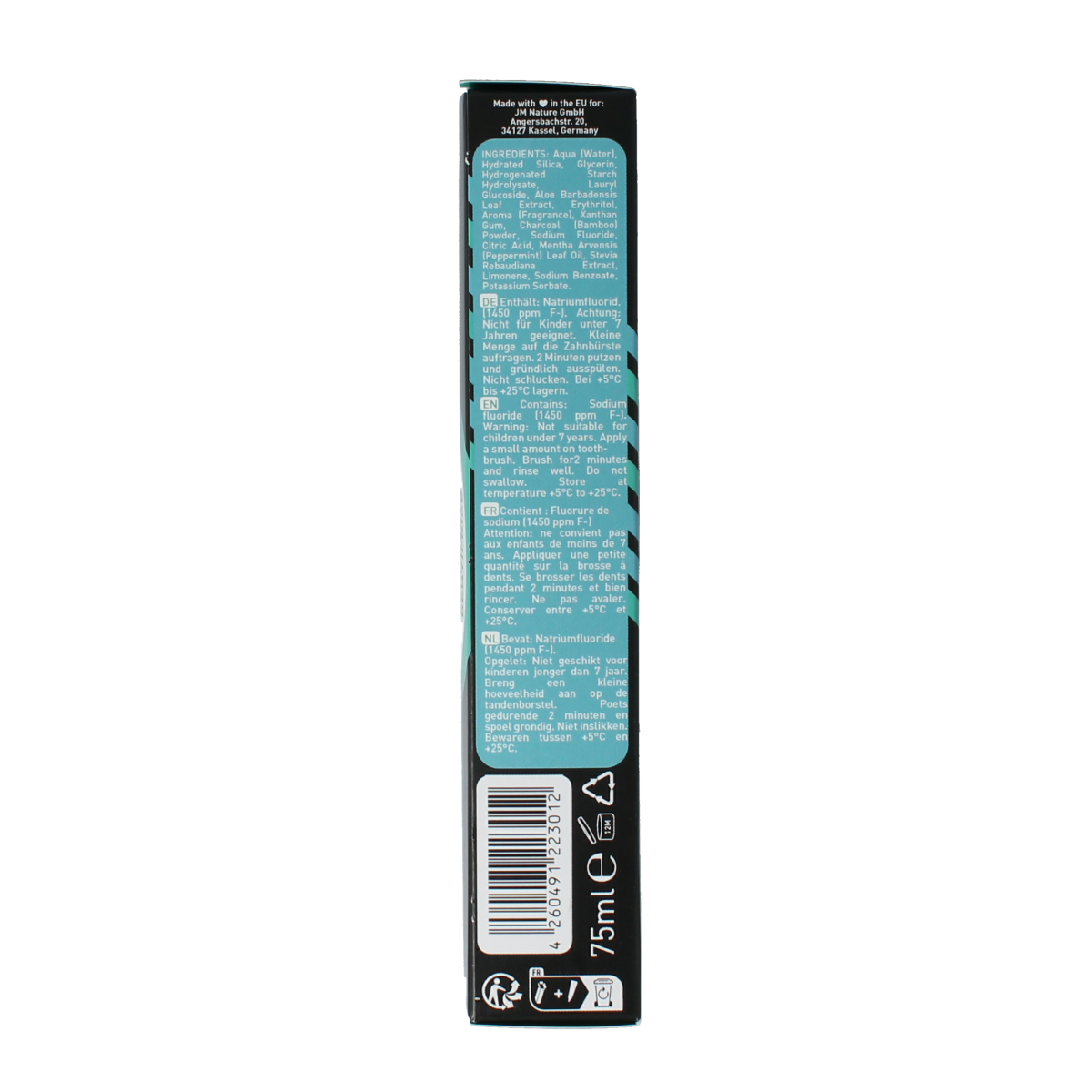 Ben & Anna Smile Black toothpaste tube, 75ml, showing the black toothpaste packaging and branding.