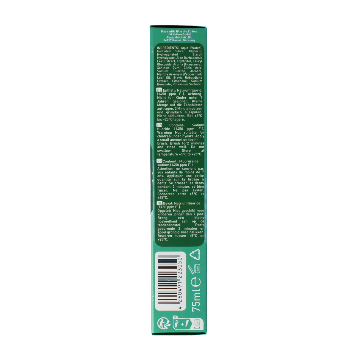 Ben & Anna Smile Spearmint toothpaste in a 75ml tube, featuring natural ingredients and a spearmint flavor.
