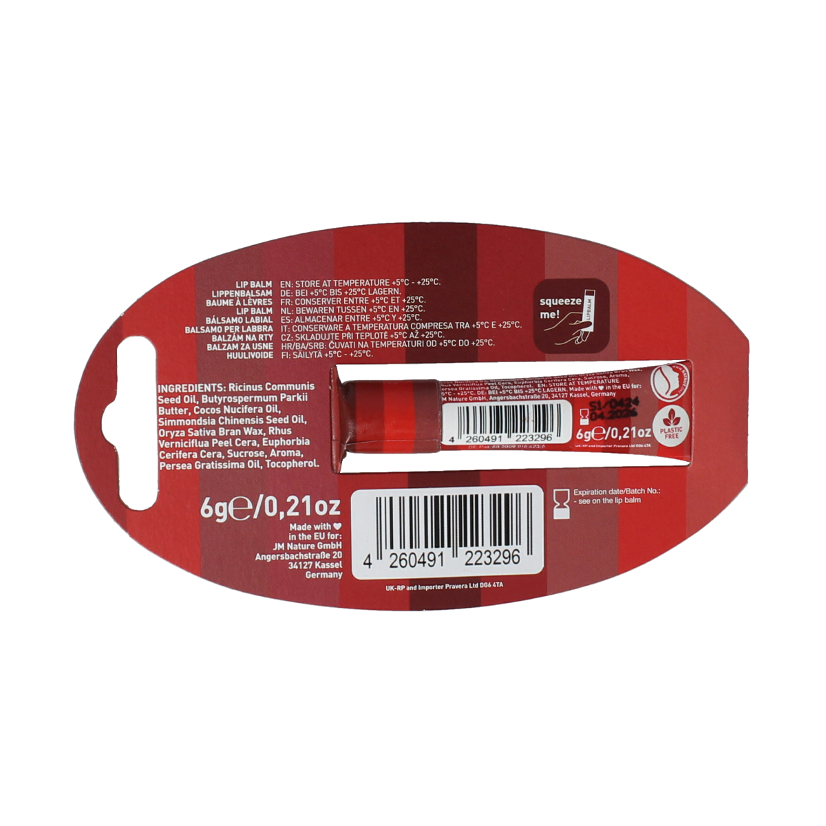 Ben & Anna strawberry lip balm in a 9g container, natural lip care product with a fruity strawberry scent and moisturizing formula.