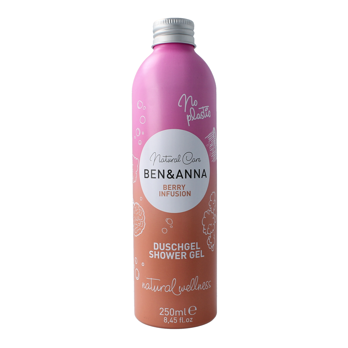 Ben & Anna Berry Infusion Douchegel in 250ml bottle, natural body wash with berry scent, gentle and refreshing for daily use.