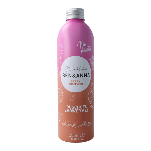 Ben & Anna Berry Infusion Douchegel in 250ml bottle, natural body wash with berry scent, gentle and refreshing for daily use.