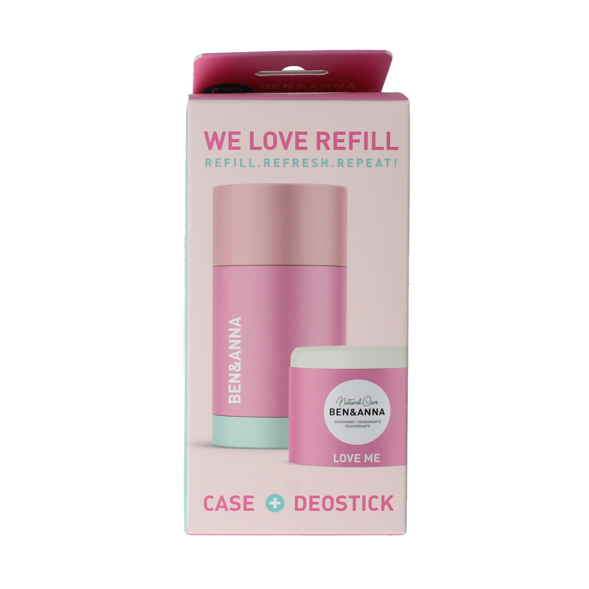 Ben & Anna Love Me Deostick refill in 40g, natural deodorant stick with floral packaging, ready for application.