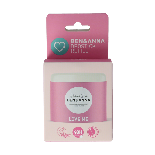 Ben & Anna Love Me deodorant stick refill, 40 grams, showing the sleek packaging and natural design of the deodorant product.