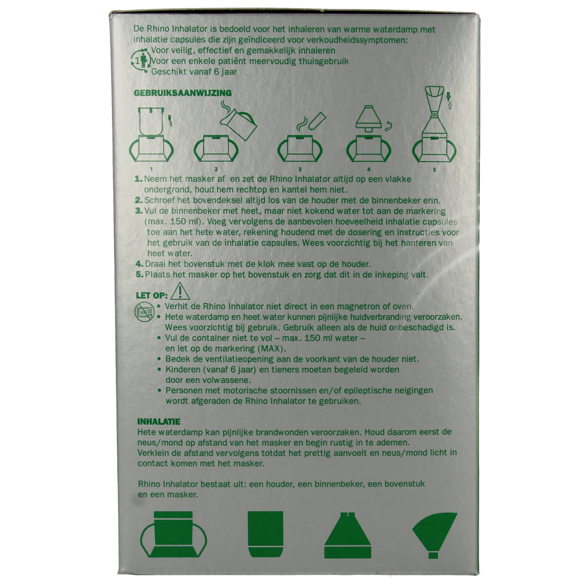 Rhino Inhalator for nasal care and inhalation in a single pack, featuring a compact design and nasal therapy features.
