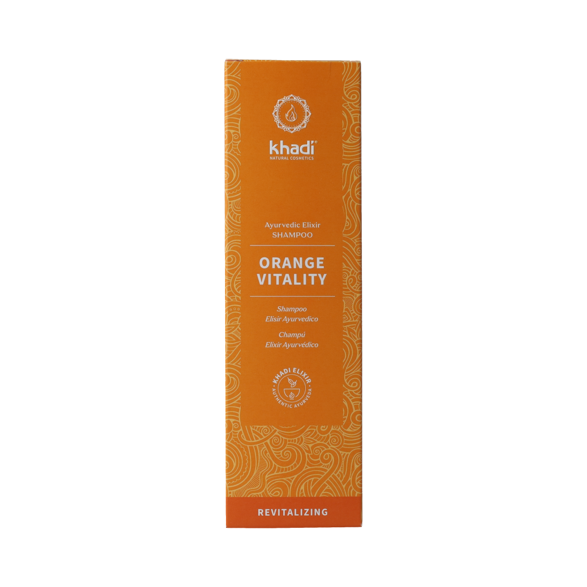 Khadi Shampoo Elixir Orange Vitality, 200 ml, orange shampoo bottle for hair care