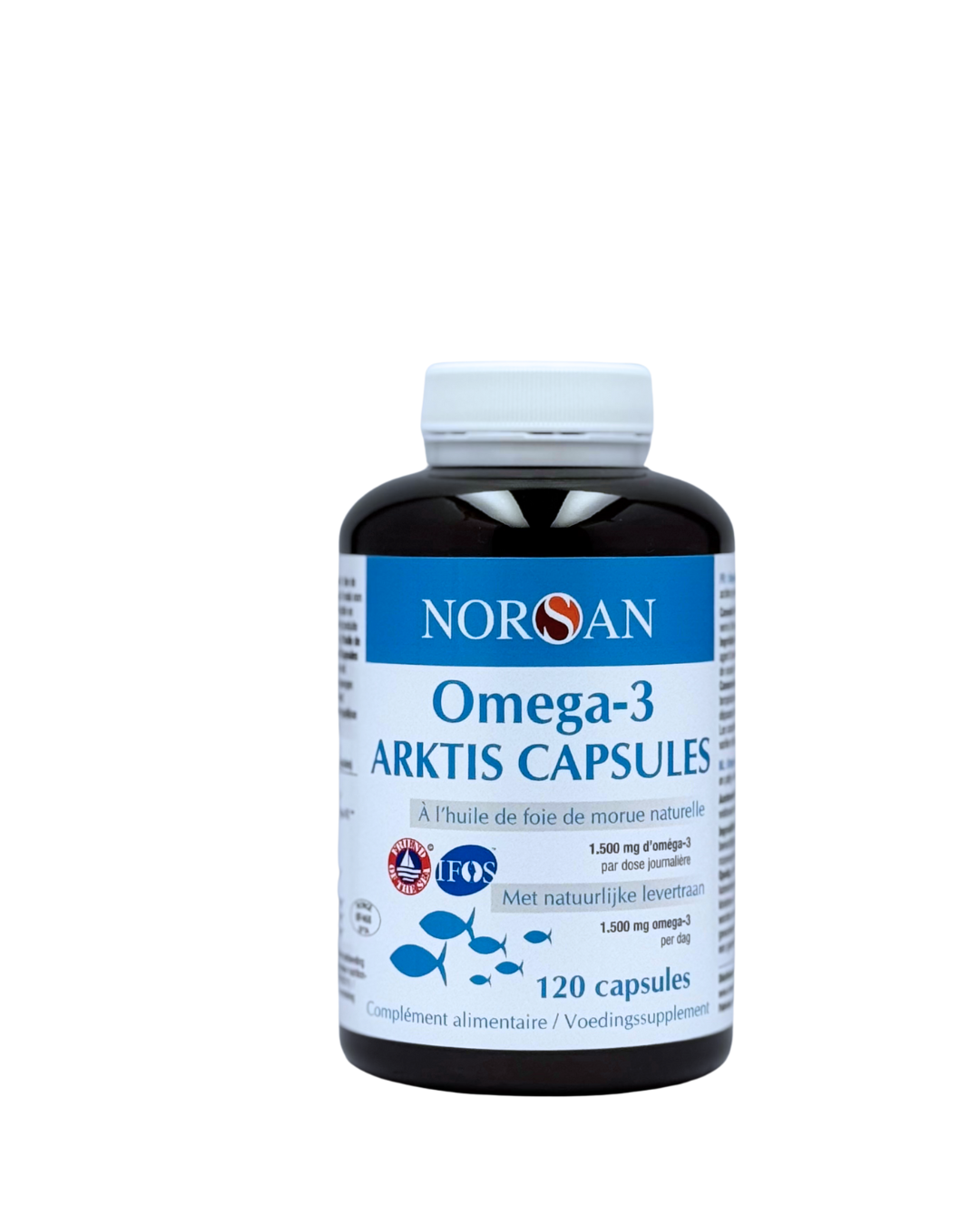 NORSAN Omega-3 Arctic natural cod liver oil capsules, dietary supplement, 120 capsules, rich in healthy fats and omega-3s