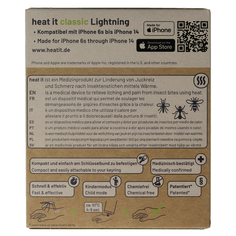 Heat-it Insect Bite Healer Lightning tool for soothing insect bites, shown in the image with its compact design and brand logo.