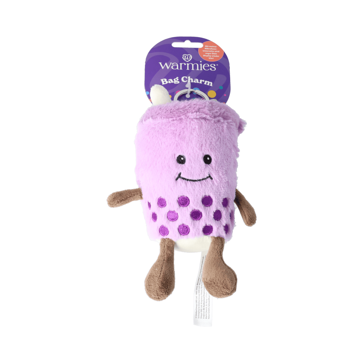 Warmies Bubble Tea bag charm, soft plush toy from Warmies, featuring a cute bubble tea design and vibrant colors.