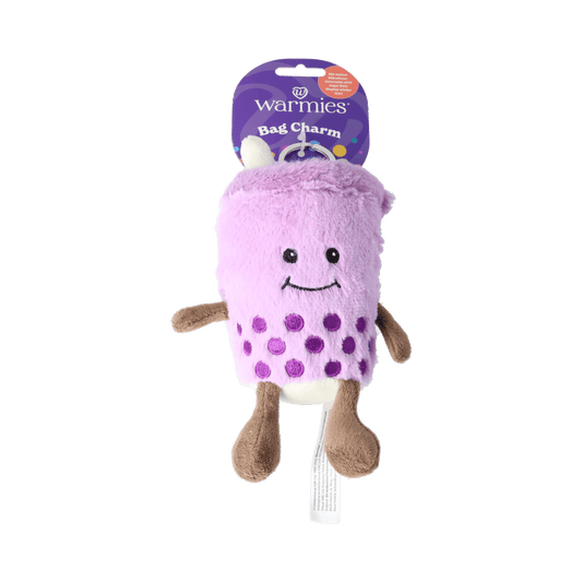 Warmies Bubble Tea bag charm, soft plush toy from Warmies, featuring a cute bubble tea design and vibrant colors.