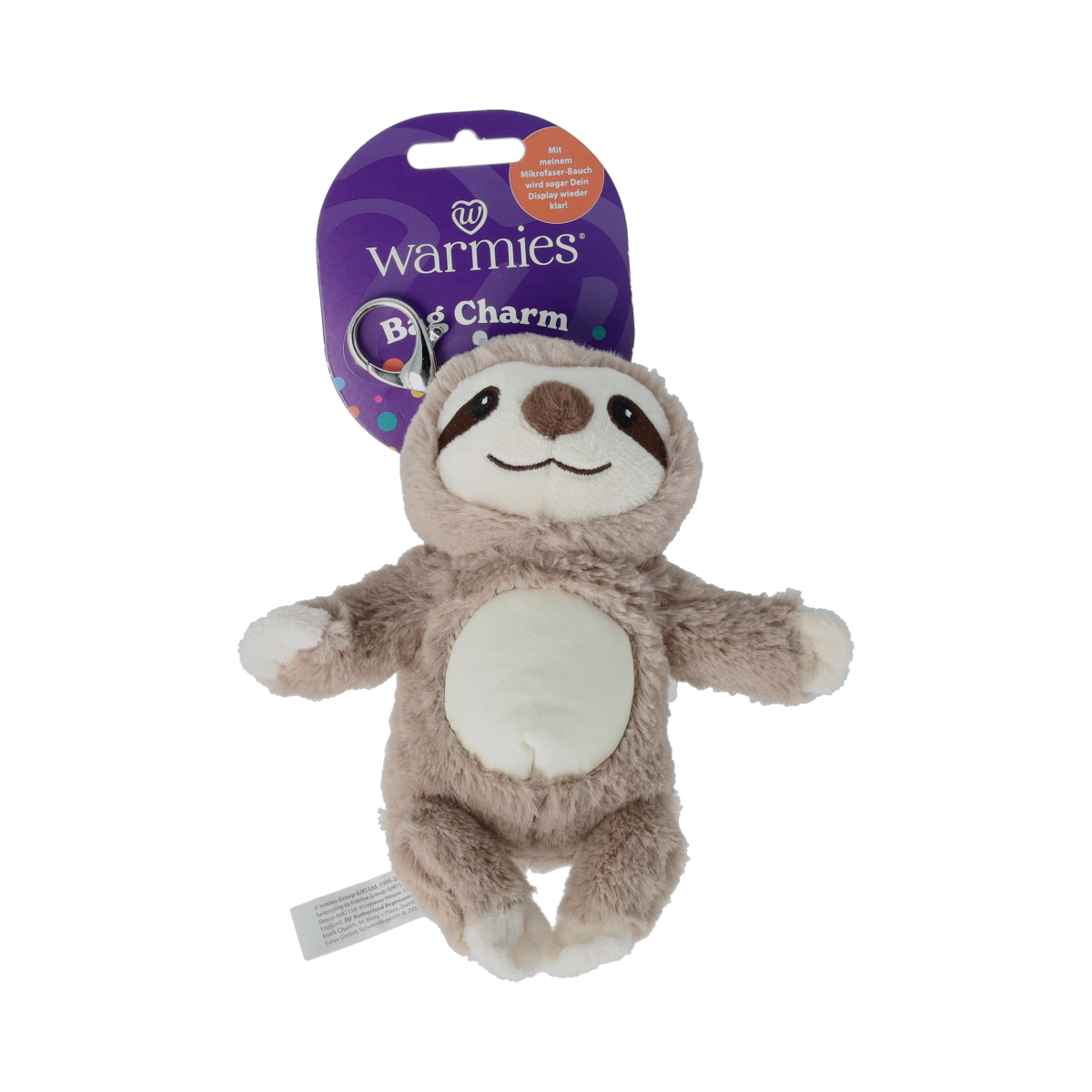 Warmies Faultier bag charm in brown, soft plush toy, perfect as a cuddly accessory or decorative keychain.