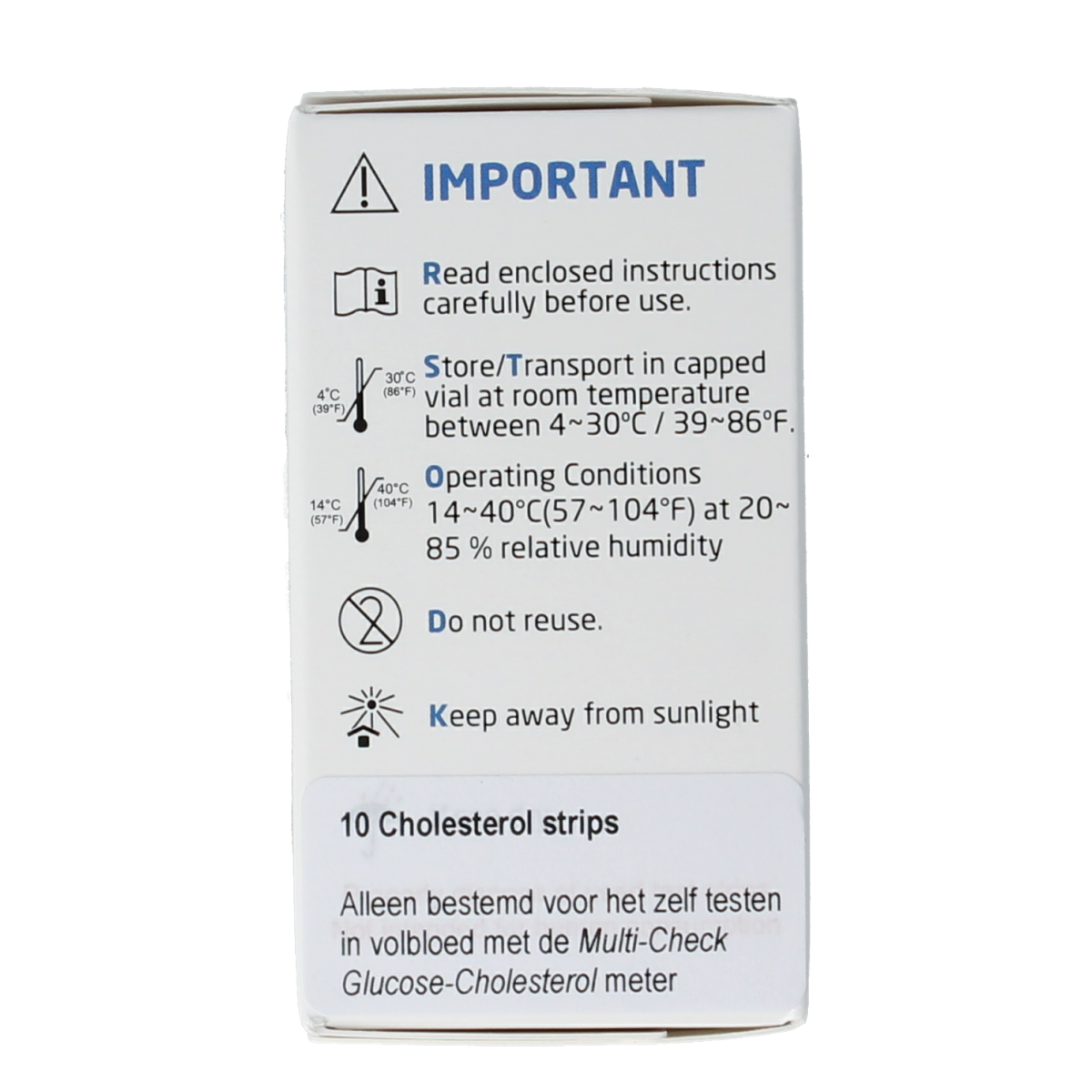 Testjezelf.nu Multicheck cholesterol test strips, pack of 10, used for at-home cholesterol testing, shown in the image.