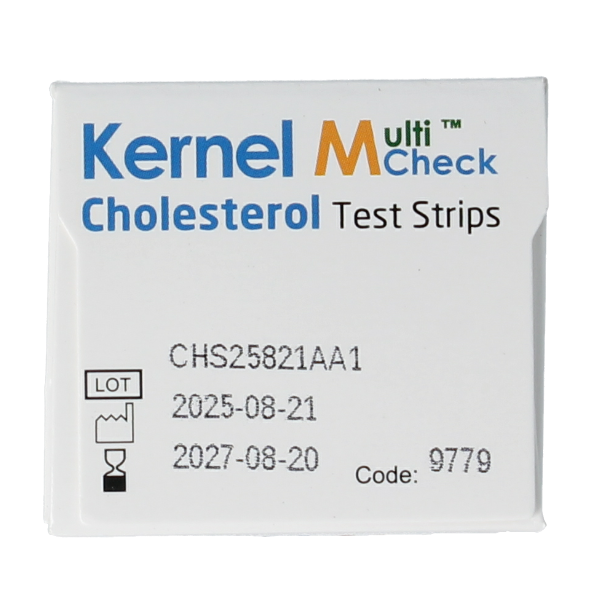 Testjezelf.nu Multicheck cholesterol test strips, 10-pack, showing the strips with color indicators and packaging for home cholesterol testing.